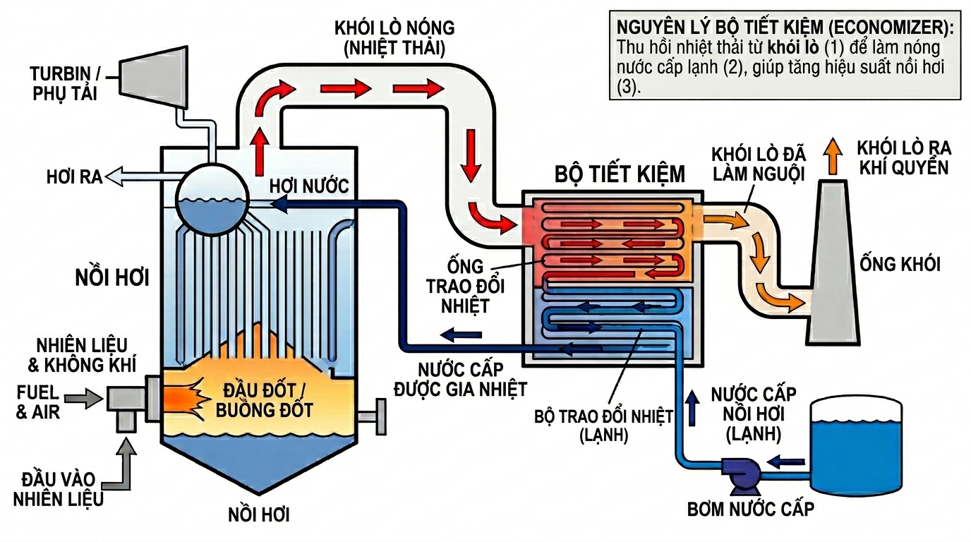 Sơ đồ lắp đặt bộ hâm nước lò hơi (Economizer)